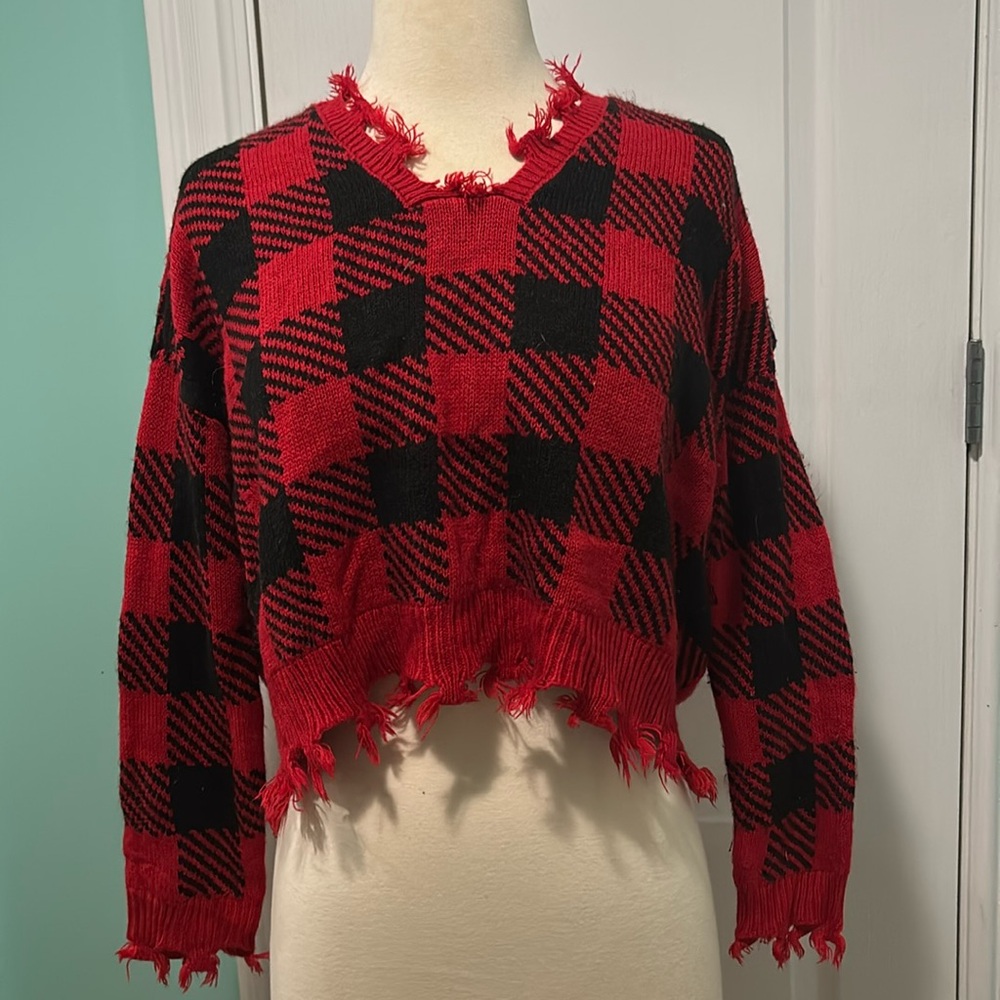Red & black buffalo plaid sweater